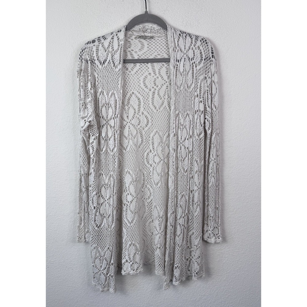 Gigi Moda Crochet Open Front Cardigan M/L Ivory Italy‎ Boho Festival Cottagecore